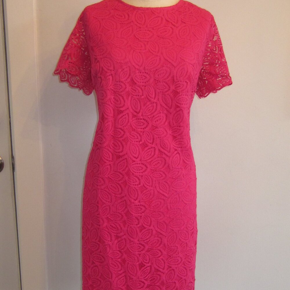 Ann Taylor Pink Lace Sheath Size 10~Coral Pink Lace Dress Size 10